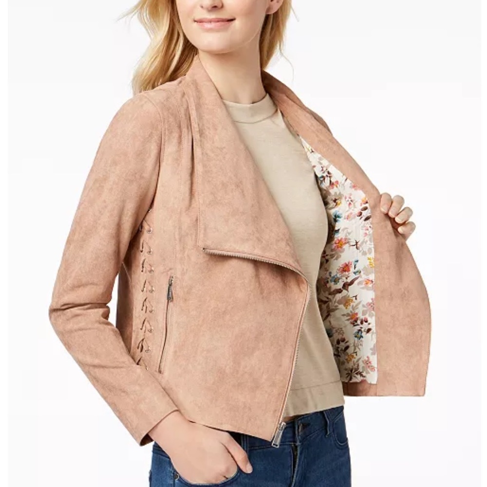 BCBGeneration sandy taupe micro suede NEW jacket with floral inside